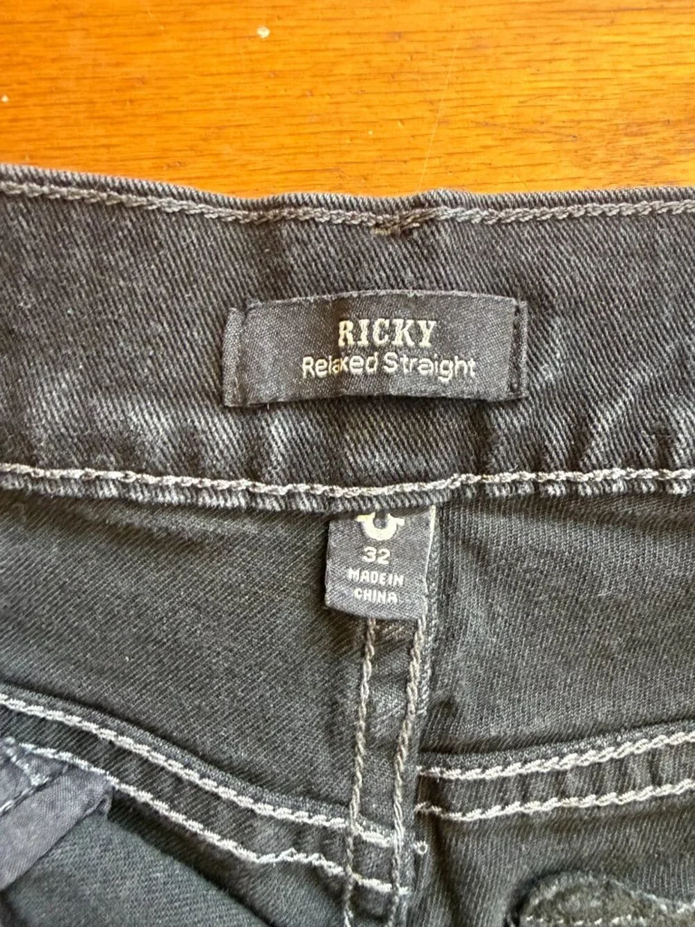 True Religion Ricky Relaxed Straight Denim Shorts - Black Wash, Size 32